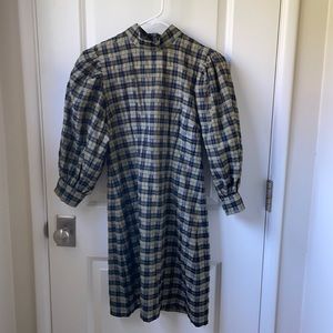 GANNI Checked Cotton-blend Seersucker Mini Dress